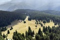 Bulgarian ski resort Pamporovo summer season. Aerial view of green mountains forest. Rhodope Bulgaria. Hike, eco tourism Royalty Free Stock Photo