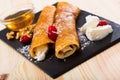 Bulgarian thin pancakes with brynza Royalty Free Stock Photo