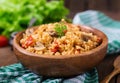 Bulgur with chicken, mushrooms and tomatoes