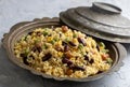 Bulgur pilaf with legumes with peas, beans and corn kernels Royalty Free Stock Photo