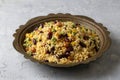 Bulgur pilaf with legumes with peas, beans and corn kernels Royalty Free Stock Photo