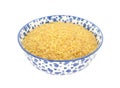 Bulgur wheat in a blue and white china bowl