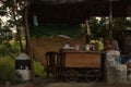 Bulhowal Hoshiarpur Punjab India 05 29 2021 old wooden roadside tea vendor stall Royalty Free Stock Photo