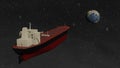 Bulk Carrier big cargo ship flying to planet Earth isolated 3d rendering