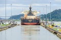 Bulk Carrier KINGFISHER exiting the Miraflores Locks Royalty Free Stock Photo