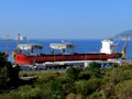 Bulk Carrier Loading Cargo at Quayside. Royalty Free Stock Photo