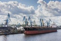 Bulk carrier ship loading coal Riga Royalty Free Stock Photo