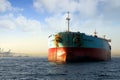 Bow view of bulk carrier ship Maersk Privilege anchored in Algeciras bay in Spain. Royalty Free Stock Photo