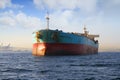 Bow view of bulk carrier ship Maersk Privilege anchored in Algeciras bay in Spain.