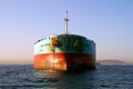 Bow view of bulk carrier ship Maersk Privilege anchored in Algeciras bay in Spain. Royalty Free Stock Photo