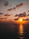 A bulk carrier ship passing under the sunset Royalty Free Stock Photo