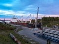 Bulk carrier at twilight