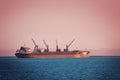 Bulk carriers with cranes loading cargo at sunset Royalty Free Stock Photo