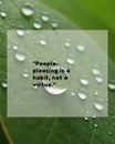 Dewy Green Leaf with People-Pleasing is a Habit Not a Virtue Quote for Inspiration Office Canvas Royalty Free Stock Photo