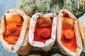 Bulk spices for sale at the Panjshanbe Bazaar in Khujand