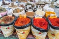 Bulk spices for sale at the Panjshanbe Bazaar in Khujand