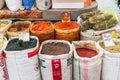 Bulk spices for sale at the Panjshanbe Bazaar in Khujand