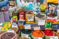 Bulk spices for sale at the Panjshanbe Bazaar in Khujand