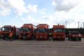 Bulk truck as a relief agency truck helping people park outdoors sky background.