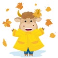 Bull in autumn leaves.Vector illustration