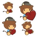 Bull baby cartoon heart set