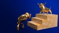 Bull bear gold 3d rendering for business content