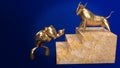 Bull bear gold 3d rendering for business content