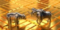 Bull and bear, gold ingots - market/ finance/ stock concept