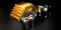 Bull and bear, gold ingots - market/ finance/ stock concept