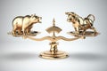 Bull and bear on a scales. Bearish or bullish market on stock exchange concept Royalty Free Stock Photo