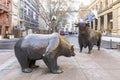 Bull and Bear Statues at the Frankfurt Stock Exchange in Frankfurt, Germany. Frankfurt Exchange is the 12th largest exchange by Royalty Free Stock Photo