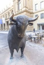 Bull and Bear Statues at the Frankfurt Stock Exchange in Frankfurt, Germany. Frankfurt Exchange is the 12th largest exchange by Royalty Free Stock Photo