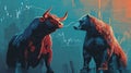 A bull and a bear on the stock exchanges. The bull, representing optimism and upward market trends. The bear, symbolizing