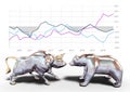 Bull and bear stock market growth chart symbols Royalty Free Stock Photo