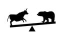 Bull and bear swing on swing, black silhouette on white background, vector Royalty Free Stock Photo