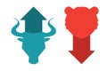 Bull and Bear symbols on the stock market, vector illustration. The symbol of the bull and bear. Vector.