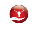 Bull buffalo head in hand red round glossy icon Royalty Free Stock Photo