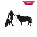 Bull and bullfighter, toreador, icon, vector illustration Royalty Free Stock Photo