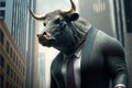Bull business man, stock market, financial investments, Generative Ai Royalty Free Stock Photo