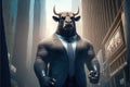 Bull business man, stock market, financial investments, Generative Ai Royalty Free Stock Photo