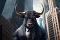 Bull business man, stock market, financial investments, Generative Ai