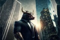 Bull business man, stock market, financial investments, Generative Ai Royalty Free Stock Photo