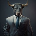 Bull in a Business Suit, Animal Businessman, Funny Bison Boss, Bull Headed Man in a Formal Business Suit, Generative AI
