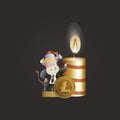 Bull businessman shows growth Litecoin. Christmas candle.