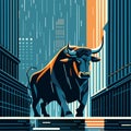 Bull in the city. Bull in the city. Vector illustration. Generative AI