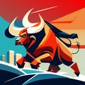 Bull in the city. Bullfight. Vector illustration in flat style Generative AI