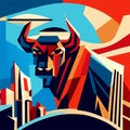 Bull in the city. Illustration of bull. Vector illustration. generative AI