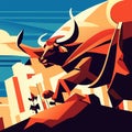 Bull in the city. Vector illustration of a bull in the city. AI generated