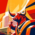 Bull in the city. Vector illustration of a bull in the city. generative AI