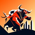 Bull in the city. Vector illustration of a bull with horns. AI generated